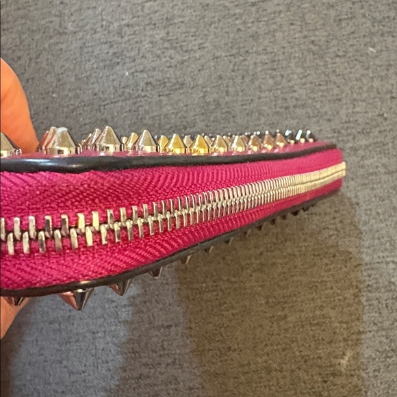 Christian Louboutin Panettone Burgundy Studded Zip Wallet - Picture 12 of 13